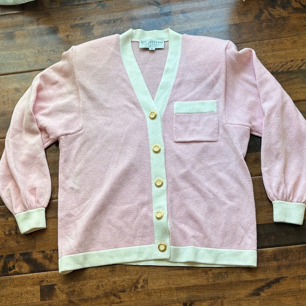 St. John Pink and Cream Cardigan